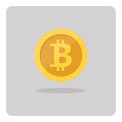 Vector design of flat icon, Gold bitcoin crypto currency on isolated background.