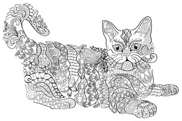 Coloring book  anti stress. Cat. Colour therapy. 
