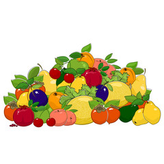 Set of Fresh Summer Fruits and Berries Isolated on White Background , Healthy Food and Natural Organic Concept, Vector Illustration