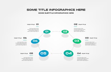 Chart of percentage infographics. Element of graph, diagram with 6 options - parts, processes, timeline. Vector business template for presentation, workflow layout, annual report