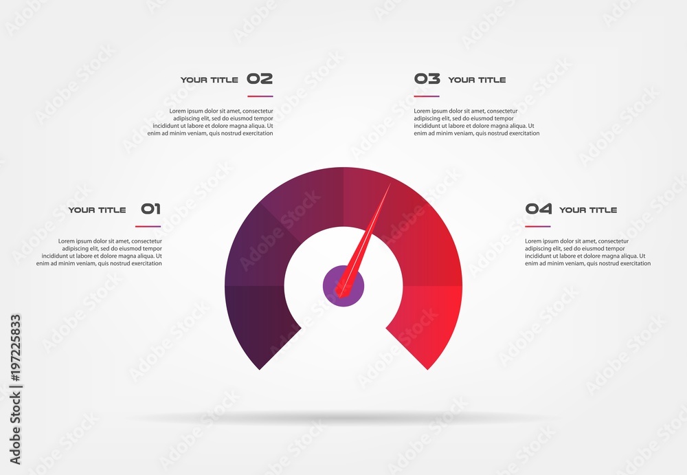 Fototapete Speedometer infographics with circle. Element of chart, graph, diagram with 4 options - parts, processes, timeline. Vector business template for presentation, workflow layout, annual report