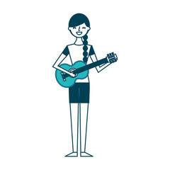 cute character woman playing guitar vector illustration green design