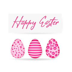 Easter greeting card. Happy Easter. Pink eggs. Vector illustration