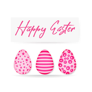 Easter greeting card. Happy Easter. Pink eggs. Vector illustration