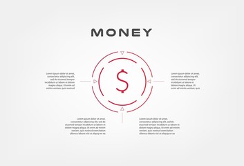 Money infographics. Element of chart, graph, diagram with 2 options - parts, processes, timeline. Vector business template for presentation, workflow layout, annual report