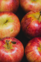 close up view of four red apples