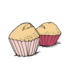 Cupcake icon in hand drawn style.