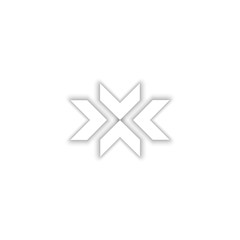 Convergent arrows logo in the shape of the letter X symbol, 3D emblem of the abstract form with shadow