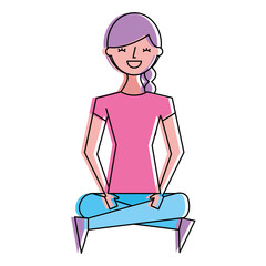happy girl sitting and meditating in the yoga lotus position vector illustration