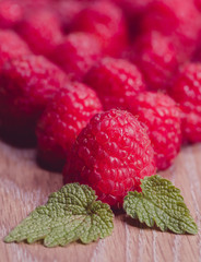 close up of raspberries on a table