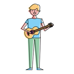 young musician man playing guitar vector illustration