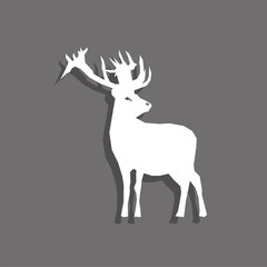 Deer. White vector icon with shadow on gray background.