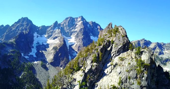Right Panning Aerial Shot Of Mount Stuart, Washington, USA