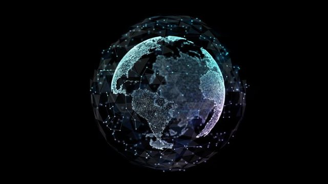 Digital network technology abstract of the globe. Rotation cycles. 4k video
