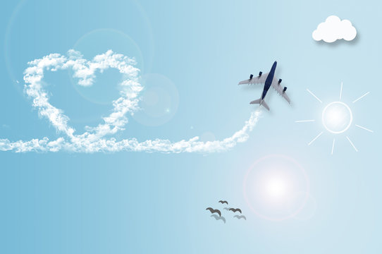 Airplane love cloud trail