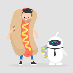 Underpaid and overpaid. Inequality between human labor and artificial intelligence. Disparity. Different levels of income. Flat editable vector illustration, clip art