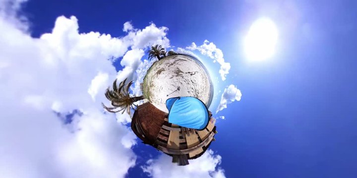 Alghero shore in tiny planet 360 degrees effect. Time lapse video