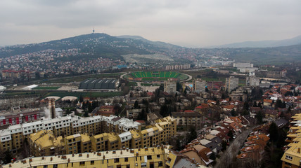buildings and stadium in distance 