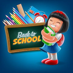 Chinese little girl studying