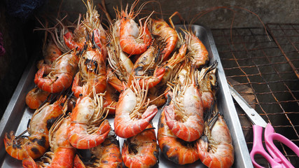 Grilled shrimp for sale in Thai restuarant