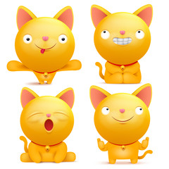 Set of yellow emoji cat characters in various situations