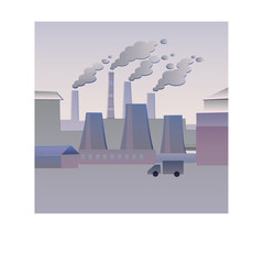 Smoking pipes. Ecology. Flat vectorial image of an industrial landscape with smoking pipes. Environmental pollution. Ecological catastrophy.