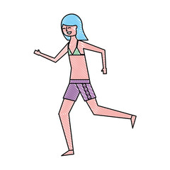 Fototapeta premium happy woman in swimsuit running image vector illustration drawing color