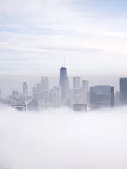 Vlies Fototapete Weiß Nebeliger Sonnenaufgang in Chicago