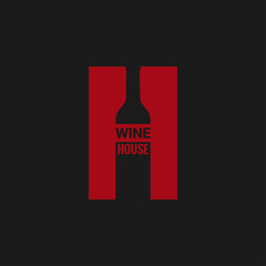 wine bottle logo. Wine house red label on black background