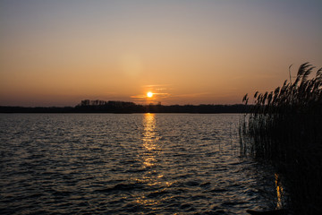 Fototapeta na wymiar View of the sunset on Danube river, Slovakia, Europe