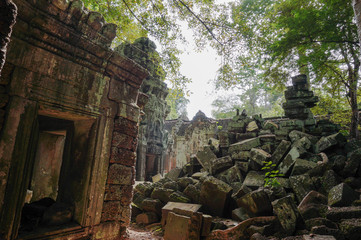 Siem Reap, Cambodia - August 5th, 2016:Ta Prohm, part of Khmer temple complex, Asia. Siem Reap, Cambodia. Ancient Khmer architecture in jungle.ia. Ancient Khmer architecture in jungle.