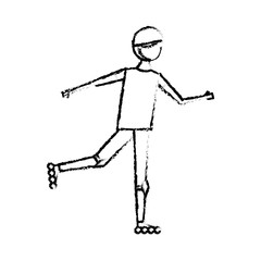 happy young man riding in roller skate sport vector illustration sketch design