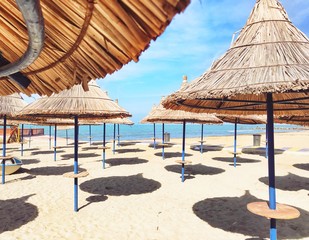 sandy beach on Adriatic seaside in Albania, Durres
