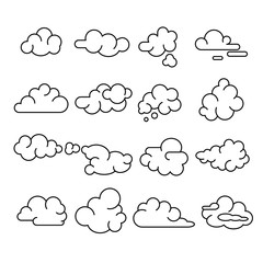 Abstract Clouds Signs Black Thin Line Icon Set. Vector
