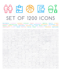 Set of 1200 Quality Universal Standard Minimal Simple White Thin Line Icons on White Background