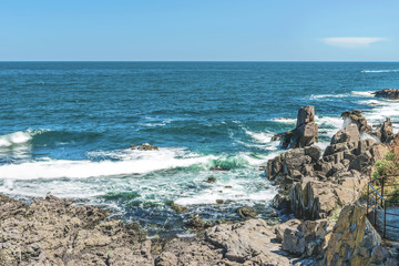 Rocks formation in the blue sea looks like a face in Sozopol, Bulgaria.