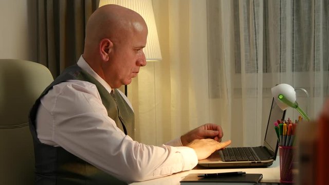 Businessman Working at Office Use Laptop for Sending and Receiving Documents