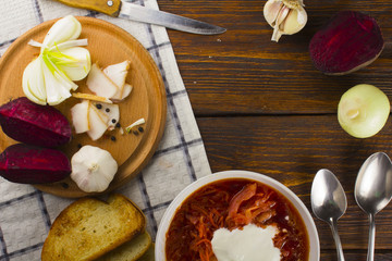plate with a winter soup-borscht