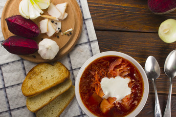 Fototapeta na wymiar plate with a winter soup-borscht
