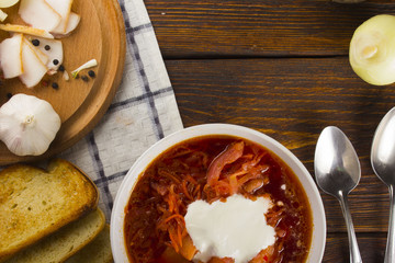 plate with a winter soup-borscht