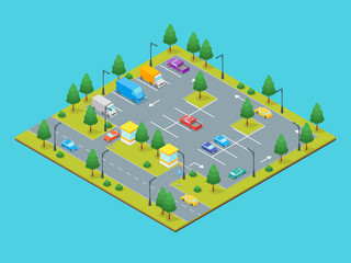 Parking Zone Concept 3d Isometric View. Vector