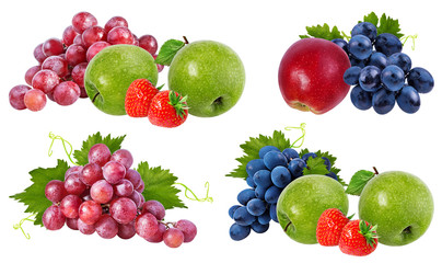 apples,grapes  and strawberries isolated on white background