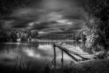 Forest lake in autumn