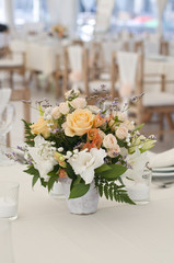 Wedding bouquet on the table of living pink and white flowers