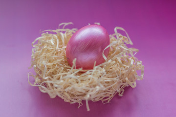 Pink egg in a nest