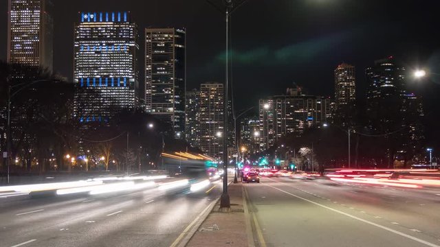 Night traffic timelaspse in Chicago