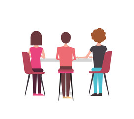 people metting with table and chairs a back view vector illustration