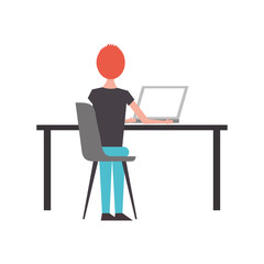 people sitting on chair desk computer workspace vector illustration