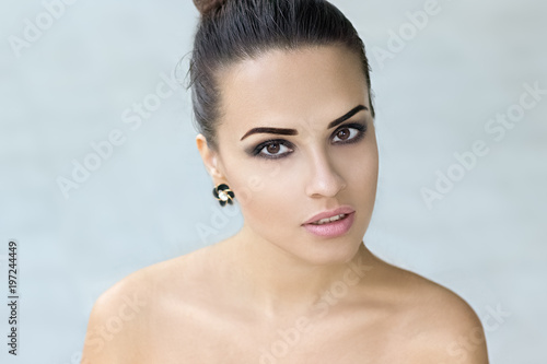 Beautiful Dark Hair Model Presents Natural Look And Beauty Stock