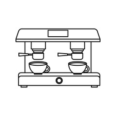 machine make coffee and two cups vector illustration outline design
